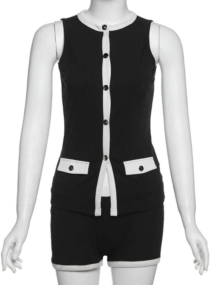 Damen Sommer-Set | Ärmelloses Top und Shorts im Kombi-Design | Moderner und Stilvoller Look