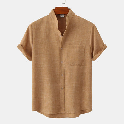 Pánská košile s krátkým rukávem a stojáčkem | Styl smart casual