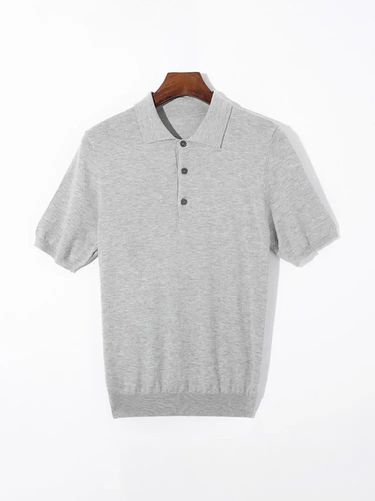 Herren Kurzarm Strick Polo Shirt mit Geripptem Saum Knopfleiste | Klassisch