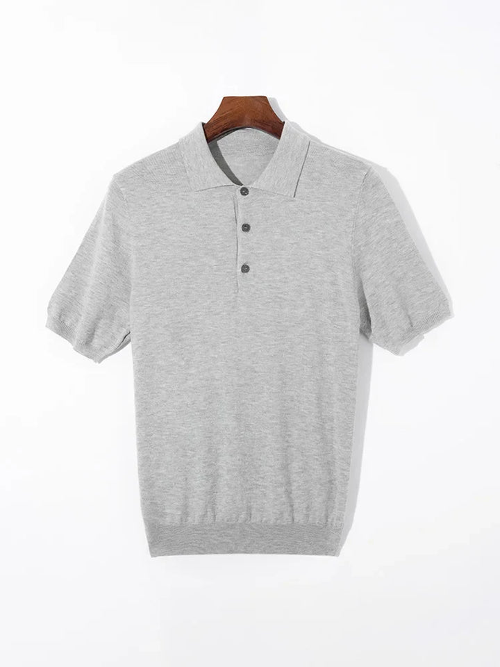 Herren Kurzarm Strick Polo Shirt mit Geripptem Saum Knopfleiste | Klassisch