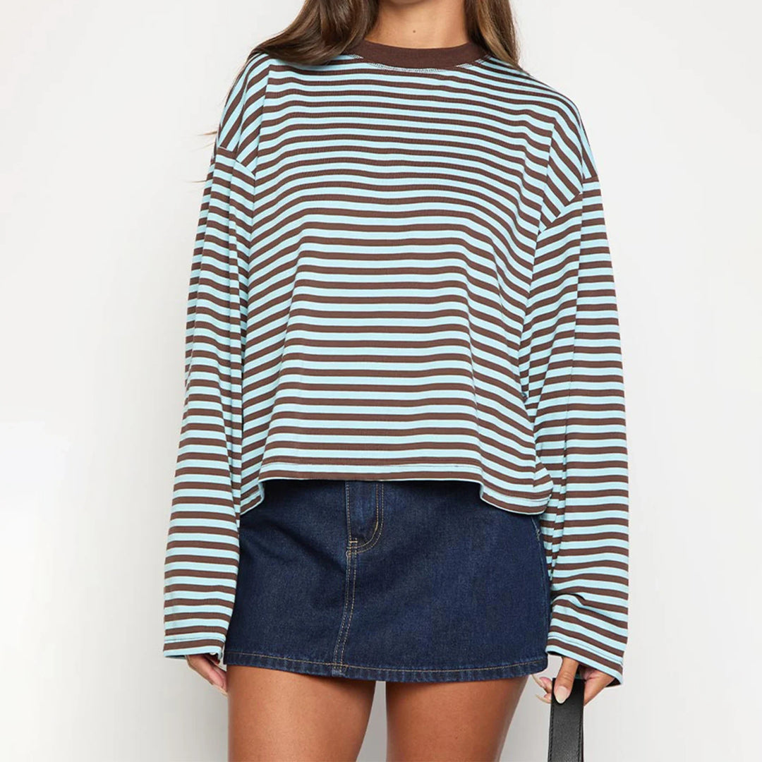 Sweat-shirt oversize à rayures pour femme, manches longues, col rond | Rayures