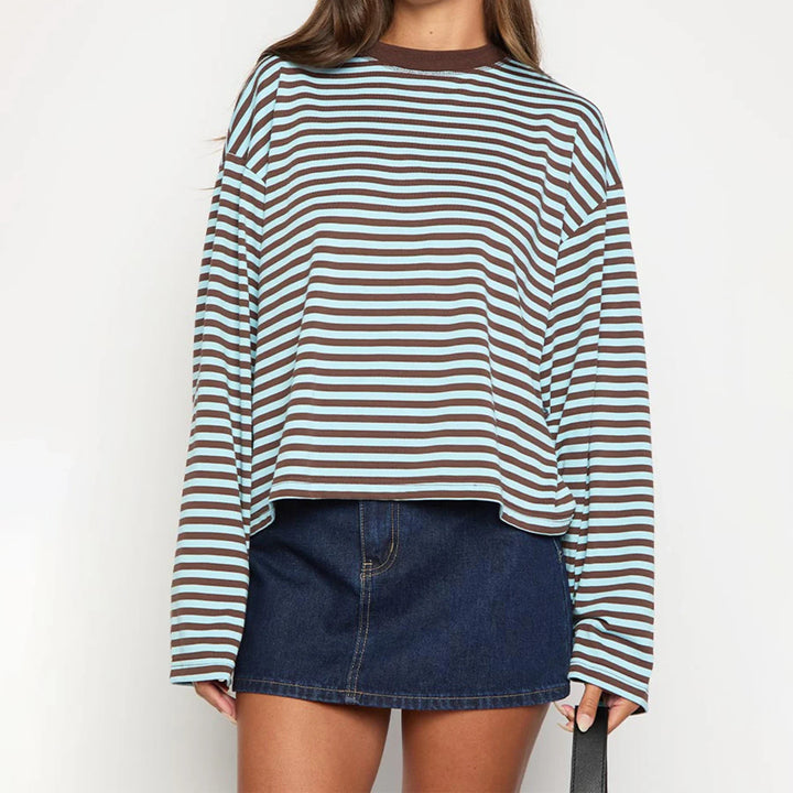 Sweat-shirt oversize à rayures pour femme, manches longues, col rond | Rayures