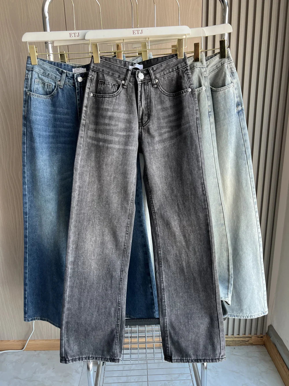 Damen High Waist Freizeithose mit weitem Bein | Gerade Passform