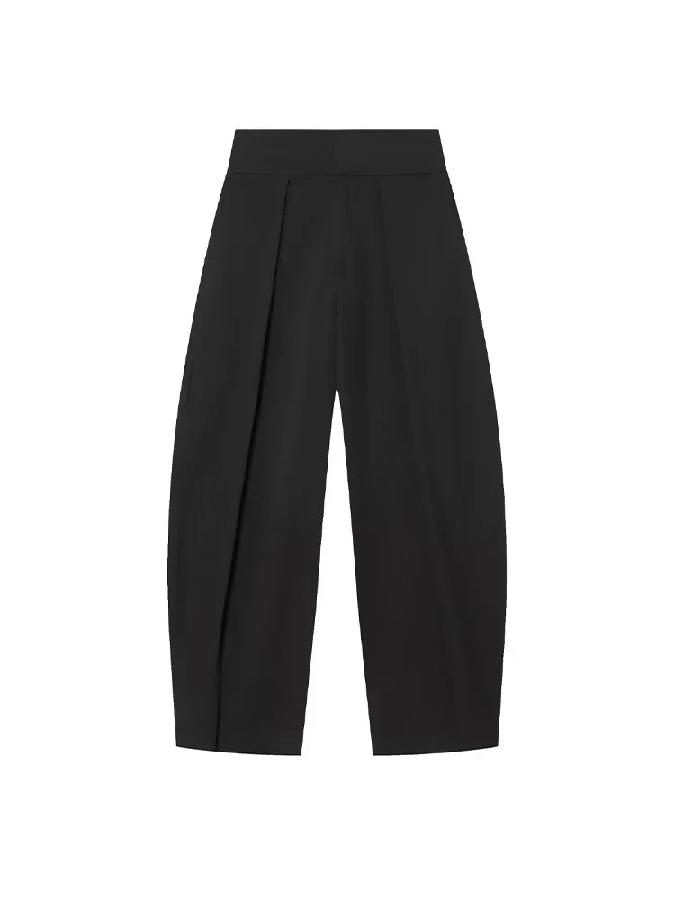 Damen High Waist Hose mit Bundfalten vorne und weitem Bein | Taillierte Passform