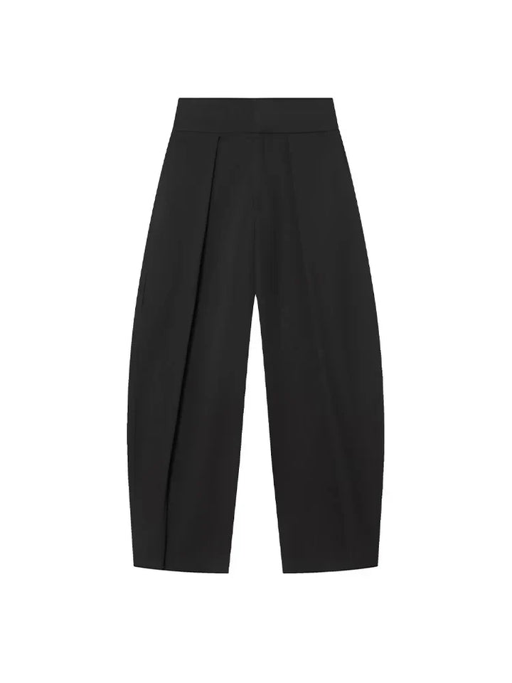 Damen High Waist Hose mit Bundfalten vorne und weitem Bein | Taillierte Passform