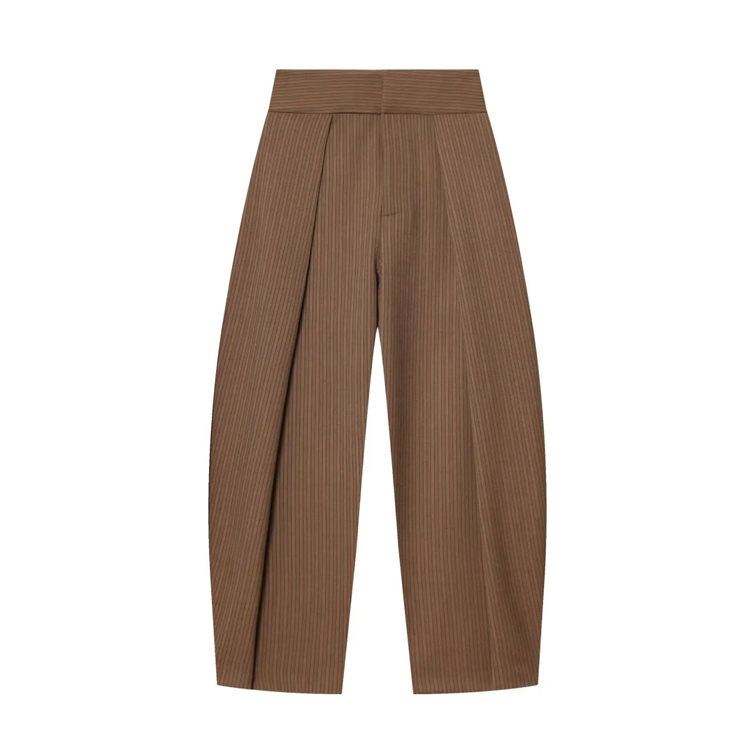 Damen High Waist Hose mit Bundfalten vorne und weitem Bein | Taillierte Passform