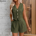 Damen Zweiteiliges Shorts-Set | Ärmellose Weste mit V-Ausschnitt und Shorts mit Hoher Taille | Moderner Sommerstil