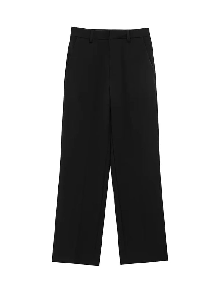 Damen zweiteiliges Set mit Oberteil mit Kragen und Reißverschluss vorne und Hose mit weitem Bein | Minimal Style