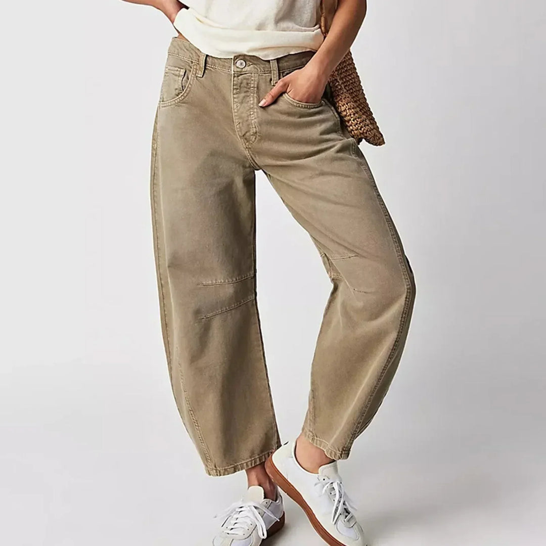 Damen High Waist Freizeithose mit schmal zulaufendem Bein | Knopfverschluss