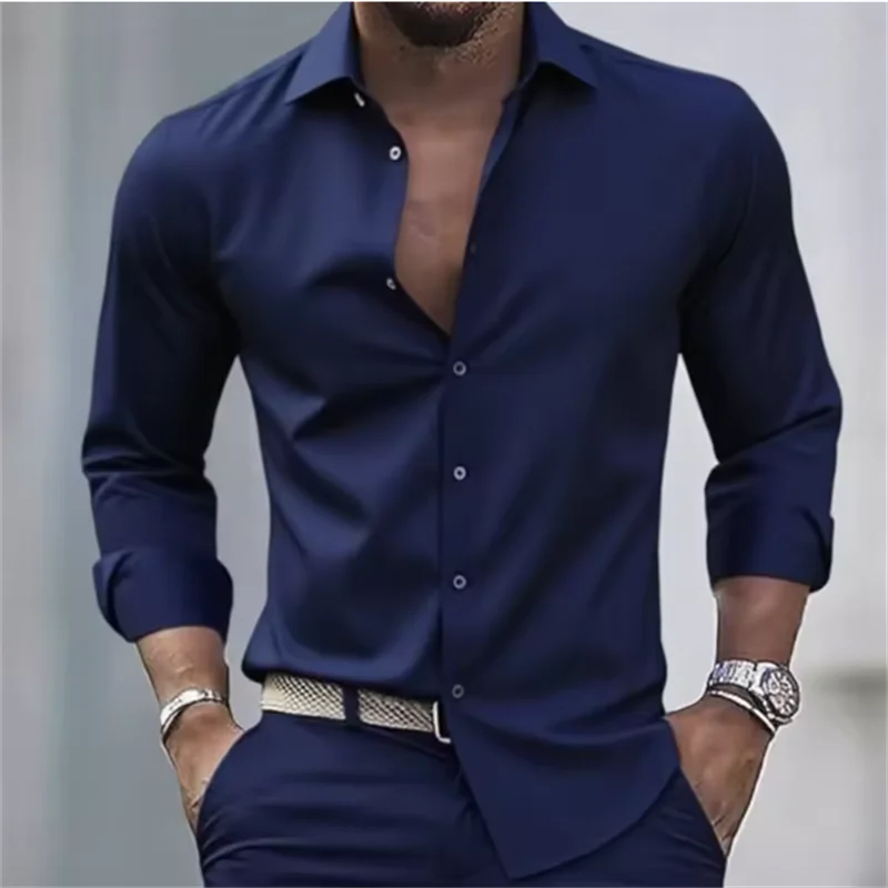 Camicia Uomo Slim Fit Manica Lunga Bottoni Colore Unito | Formale