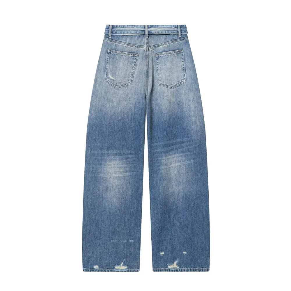 Damen Jeans mit Weitem Bein | High-Waist-Design und Destroyed-Details | Moderner Alltagslook