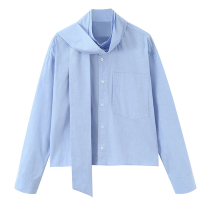 Camicia Donna Manica Lunga Colletto Bottoni Laccio Sciarpa Scollo Tasca Camicia | Per Tutti i Giorni