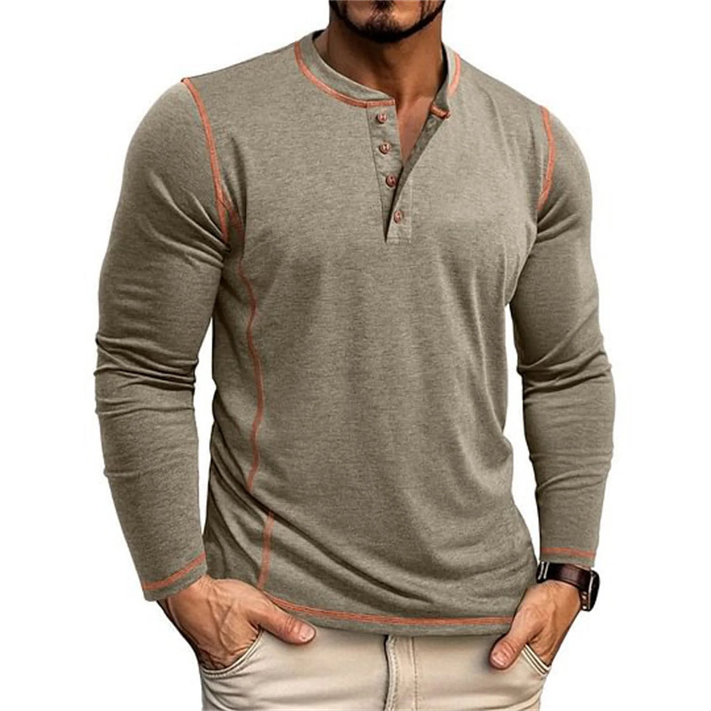 Maglietta Henley da Uomo a Manica Lunga | Maglietta Casual con Bottoni