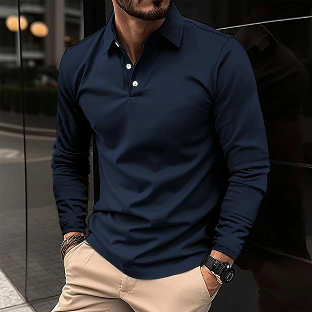 Herren Poloshirt Langarm Kragen Poloshirt | Einfarbig