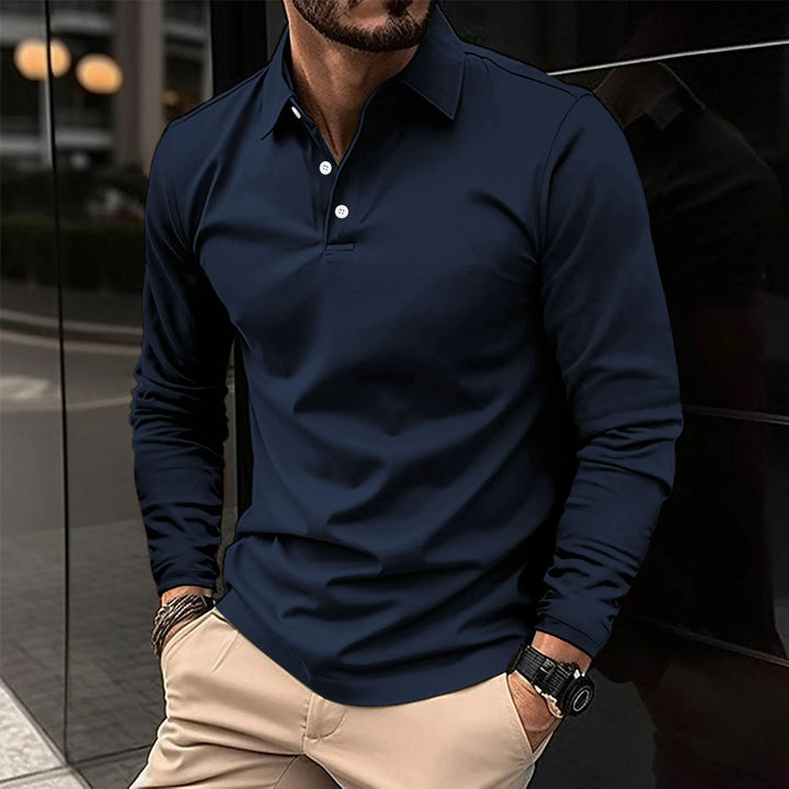Herren Poloshirt Langarm Kragen Poloshirt | Einfarbig