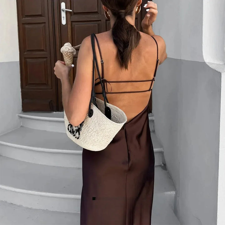 Damen Kleid Ärmellos V-Ausschnitt Rückenfrei Abendkleid | Maxi