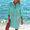 Abito camicia donna lungo con bottoni, colletto, tasche sul petto, stile spiaggia | Spiaggia