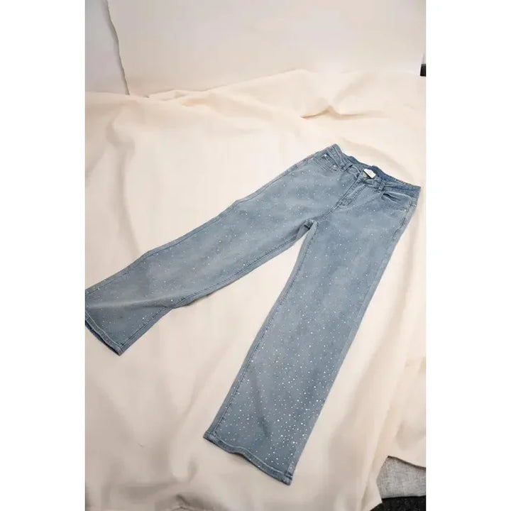 Damen High Waist Hose mit weitem Bein und Strassdetails | Ausgestellte Passform