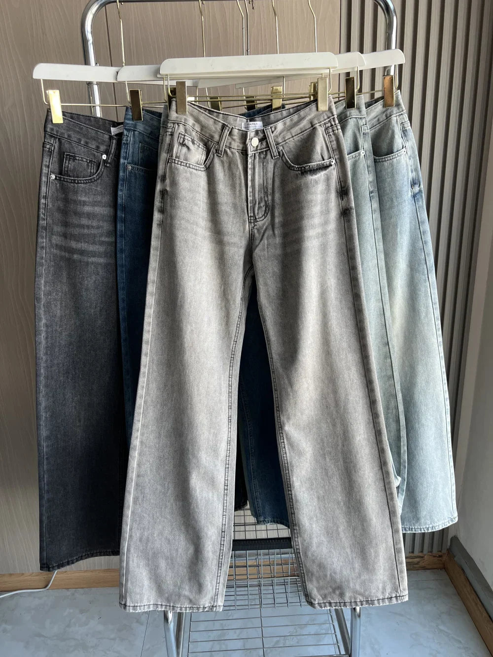 Damen High Waist Freizeithose mit weitem Bein | Gerade Passform