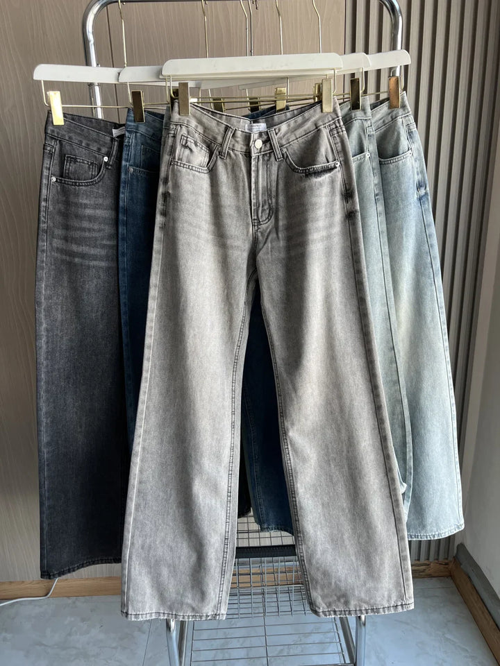 Damen High Waist Freizeithose mit weitem Bein | Gerade Passform