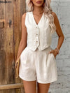 Set corto donna due pezzi | Gilet senza maniche con scollo a V e pantaloncini a vita alta | Stile estivo moderno
