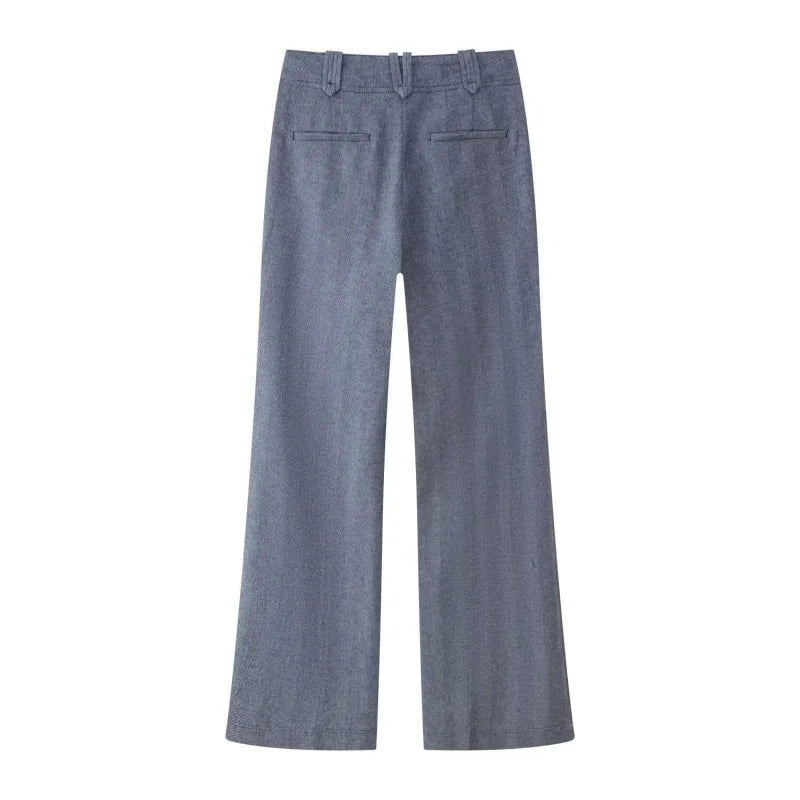 Damen Hosen Set | Zweiteiliges Outfit mit Reissverschlussjacke | Hohe Taille und Weites Bein | Eleganter Freizeitlook
