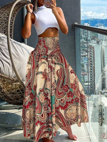 Gonna lunga a vita alta da donna | Motivo tropicale