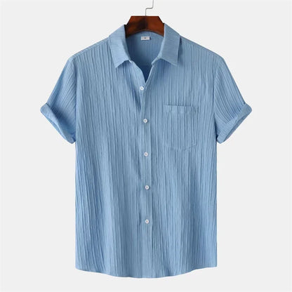 Camicia Uomo Manica Corta Bottoni Struttura Verticale del Tessuto Camicia | Quotidiana