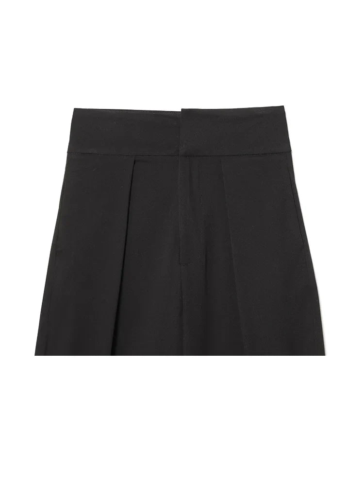 Damen High Waist Hose mit Bundfalten vorne und weitem Bein | Taillierte Passform
