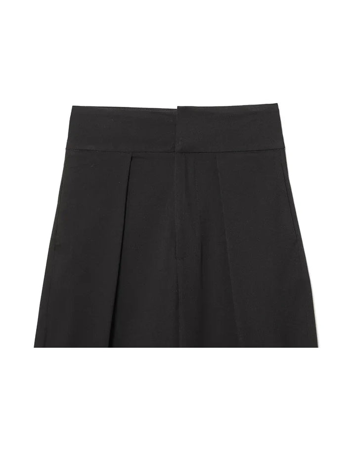 Damen High Waist Hose mit Bundfalten vorne und weitem Bein | Taillierte Passform