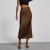 Damen High Waist Satinlook Rock Mit Schrägschnitt Ausgestellter Passform | Midi