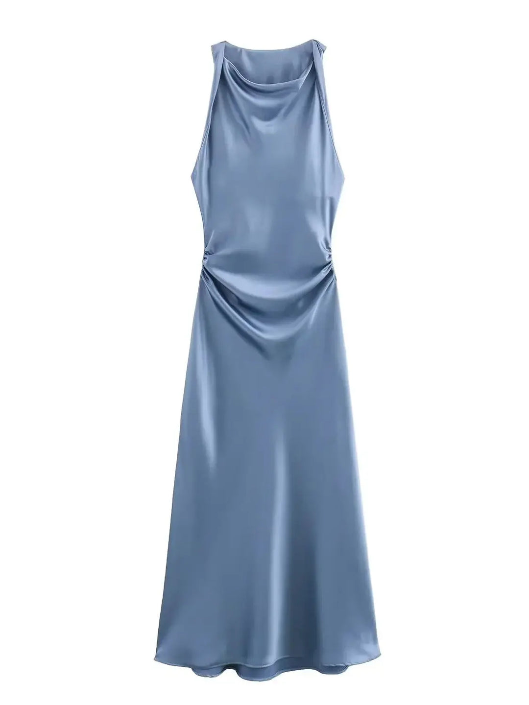 Damen Kleid Ärmellos Rundhals Geraffte Taille Kleid | Midi