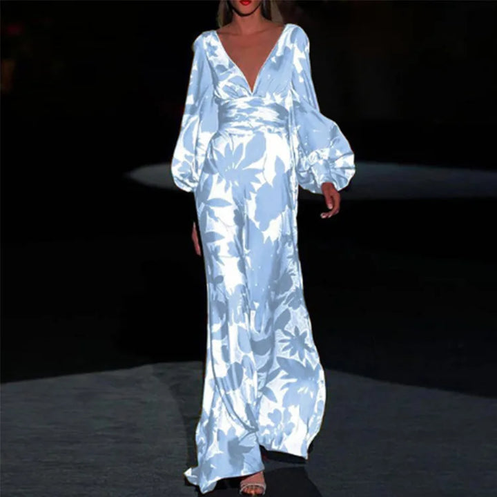 Damen Maxikleid | Lockere Passform | Florales Kleid mit V-Ausschnitt | Boho Urlaubslook