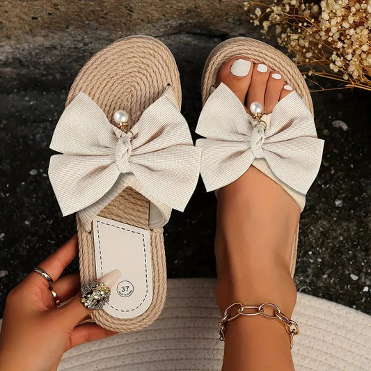 Sandalen Damen | Espadrille Sommerschuhe für Damen mit Oversized Strik und Pareldetail