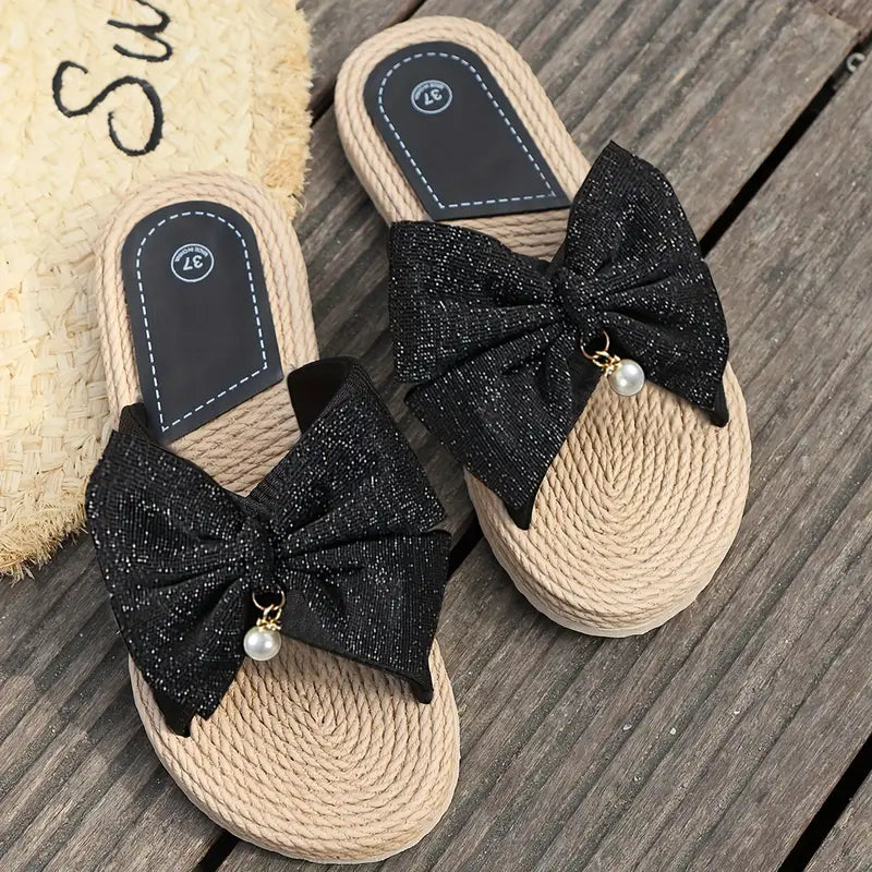 Sandalen Damen | Espadrille Sommerschuhe für Damen mit Oversized Strik und Pareldetail