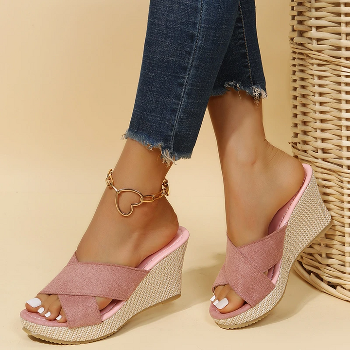 Damen Sandalen Kreuzriemen Offene Zehen Keilabsatz Sandalen | Slip On