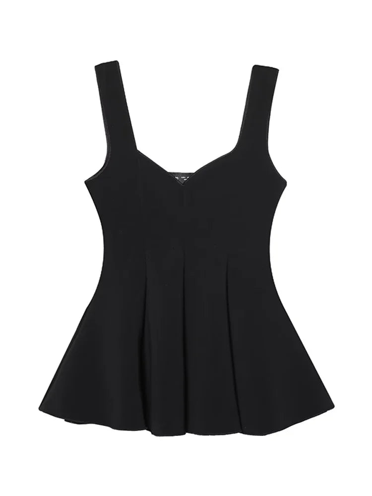 Damen zweiteiliges Set mit ärmellosem Peplum Oberteil und Hose mit weitem Bein | Fließender Stil