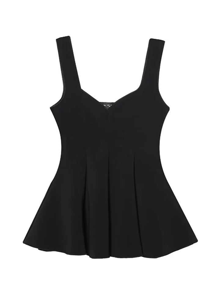 Damen zweiteiliges Set mit ärmellosem Peplum Oberteil und Hose mit weitem Bein | Fließender Stil