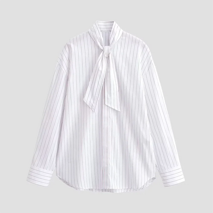 Camicia Donna Manica Lunga Bottoni Frontali Laccio Fiocco Righe Verticali Camicia | Righe