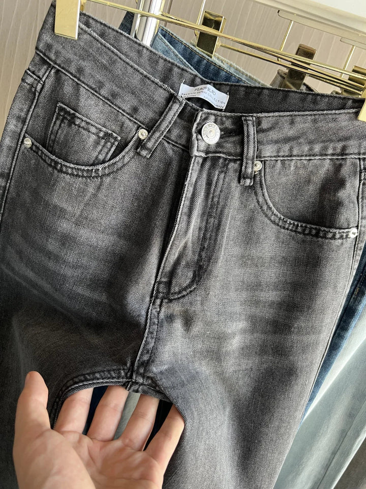 Damen High Waist Freizeithose mit weitem Bein | Gerade Passform
