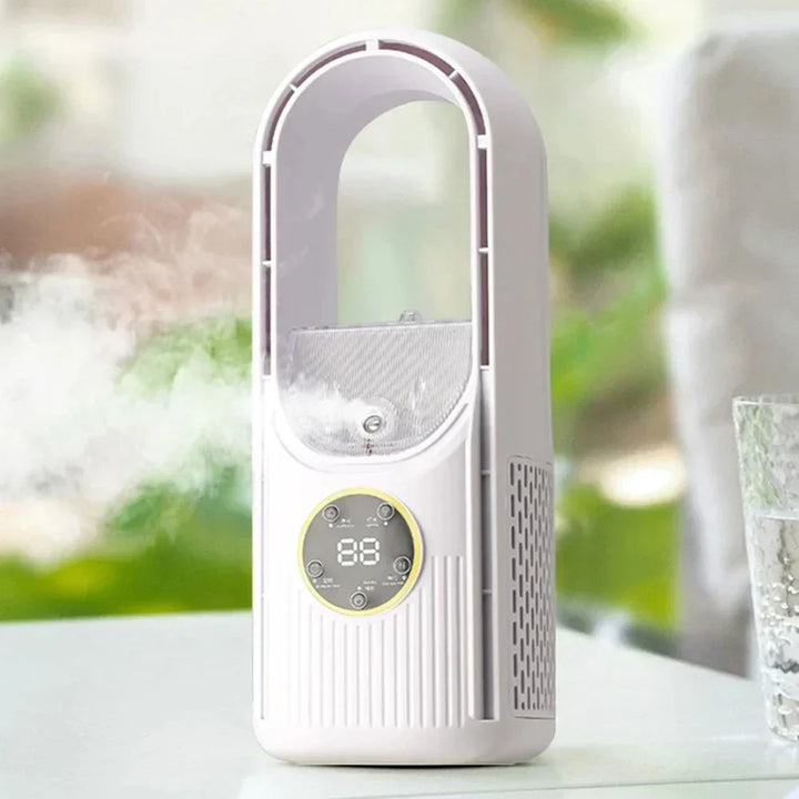 Tragbarer USB Luftkühler | 3-in-1 Turbinenloser Ventilator | Luftbefeuchter mit Timer | Kompaktes Design