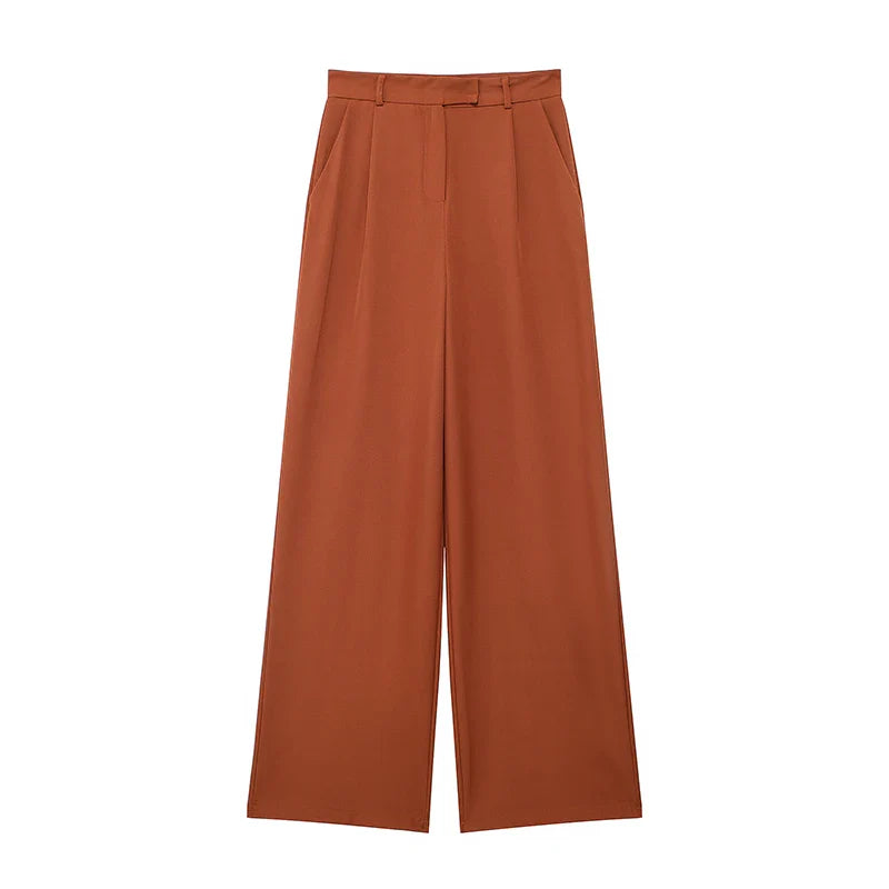 Damen High Waist Weite Hose Mit Falten Vorne | Volle Länge