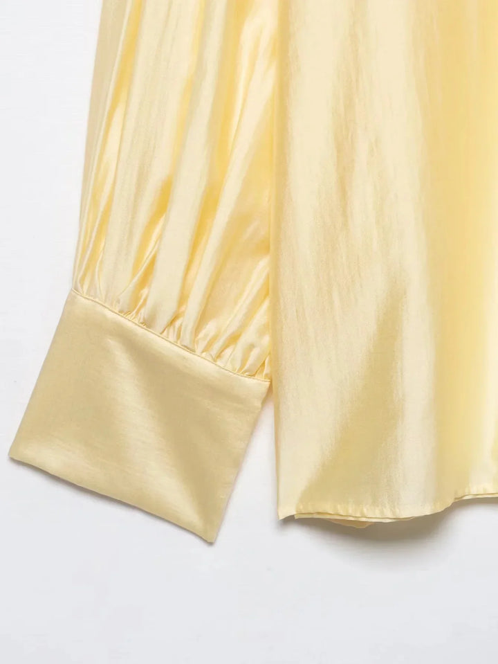 Damen Langarm Bluse Hemd mit Bindekragen Schleife Knopfleiste lockere Passform | Einfarbig