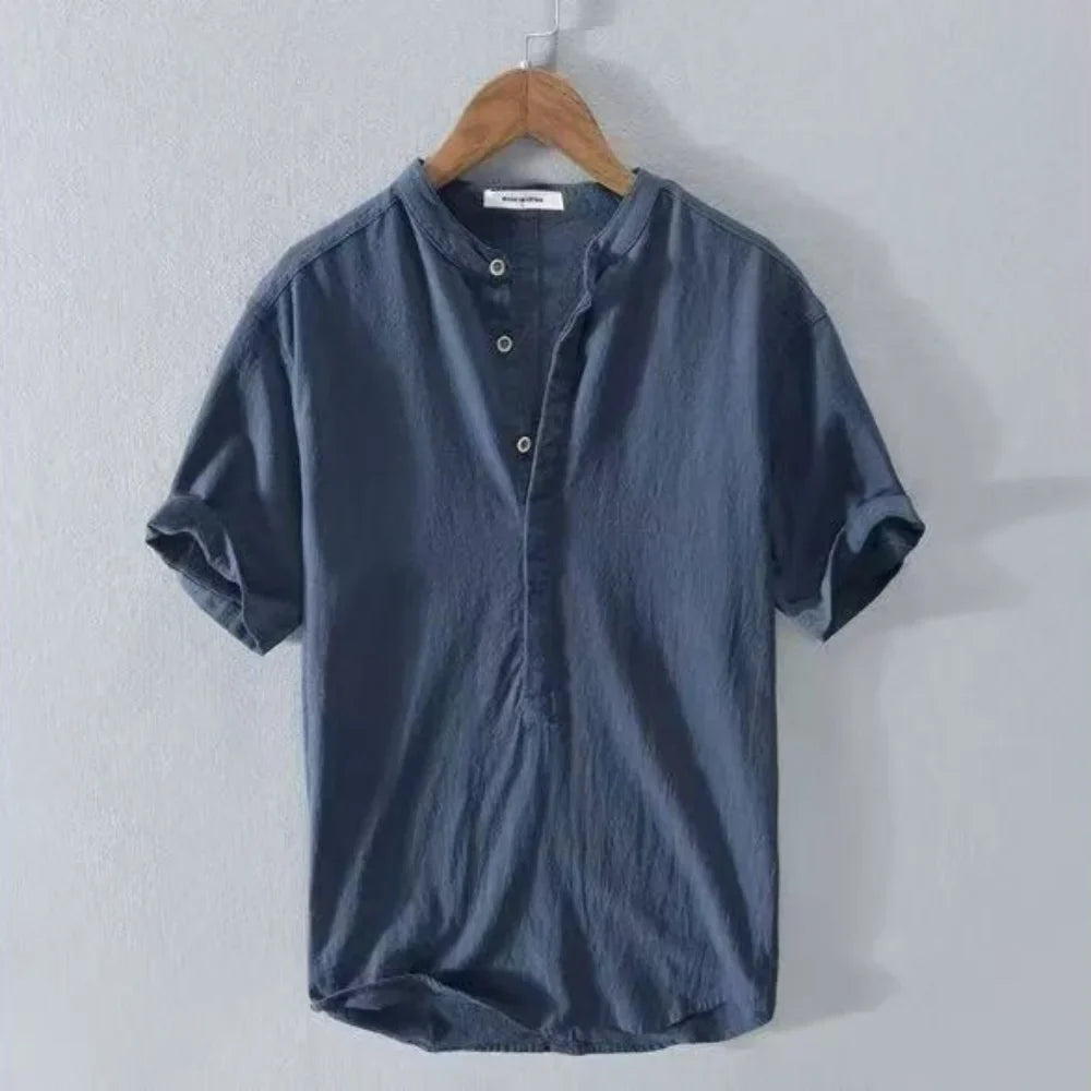 Camicia da uomo casual con colletto alla coreana e chiusura con bottoni | Maniche corte