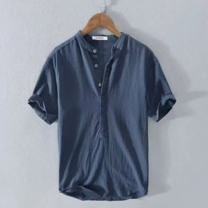 Camicia da uomo casual con colletto alla coreana e chiusura con bottoni | Maniche corte