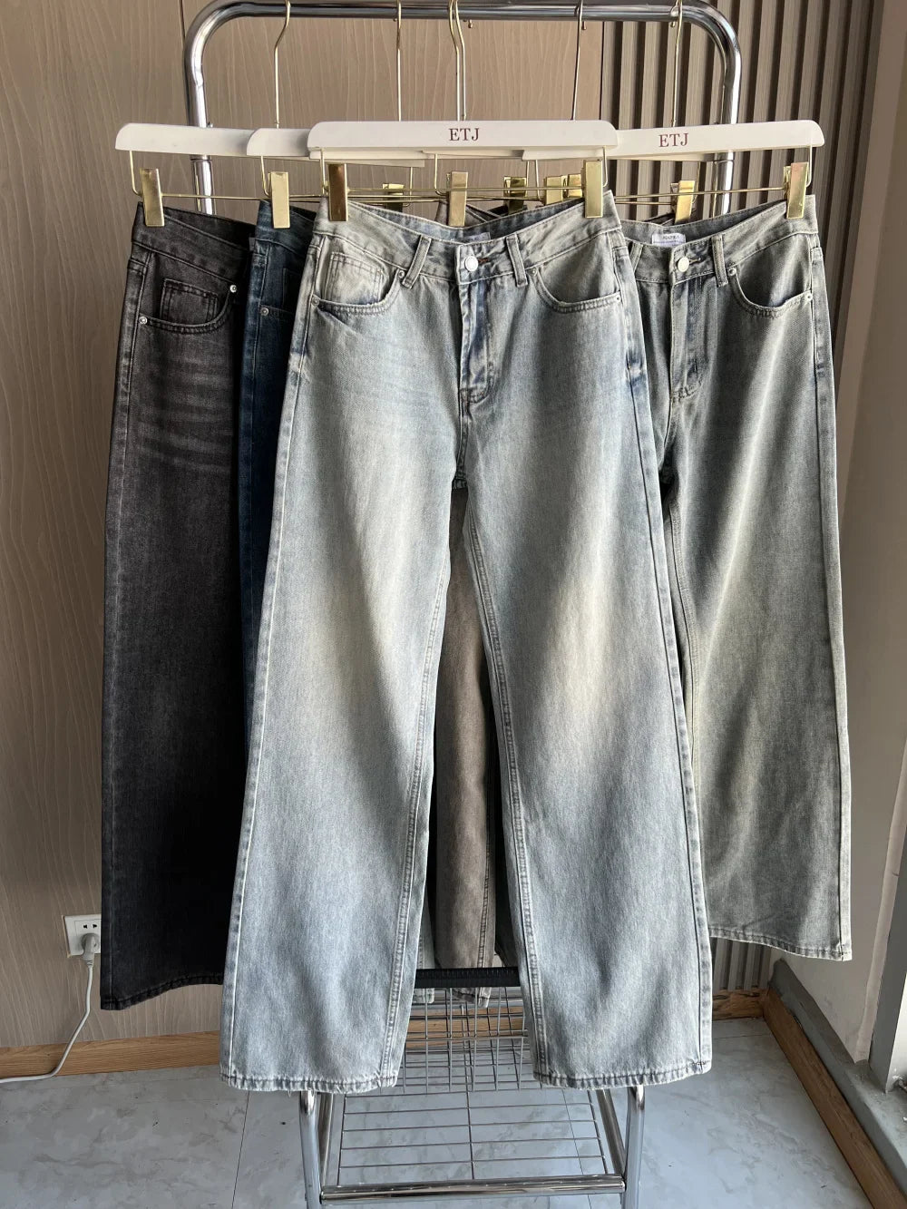 Damen High Waist Freizeithose mit weitem Bein | Gerade Passform