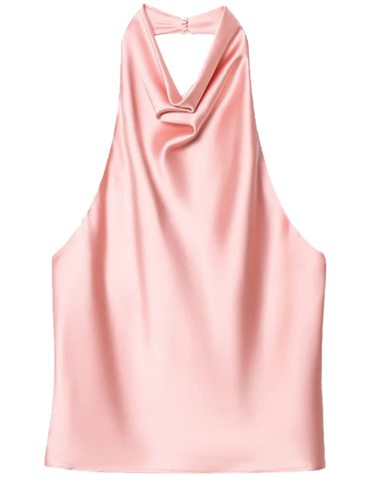 Damen ärmelloses Top mit Halterneck drapierter Vorderseite | Halter