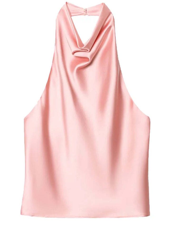 Damen ärmelloses Top mit Halterneck drapierter Vorderseite | Halter