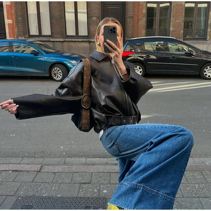 Damen Reißverschluss Kragen Jacke Langarm | Oversize