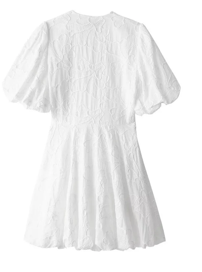 Damen Kleid mit V Ausschnitt strukturierten Puffärmeln | Mini